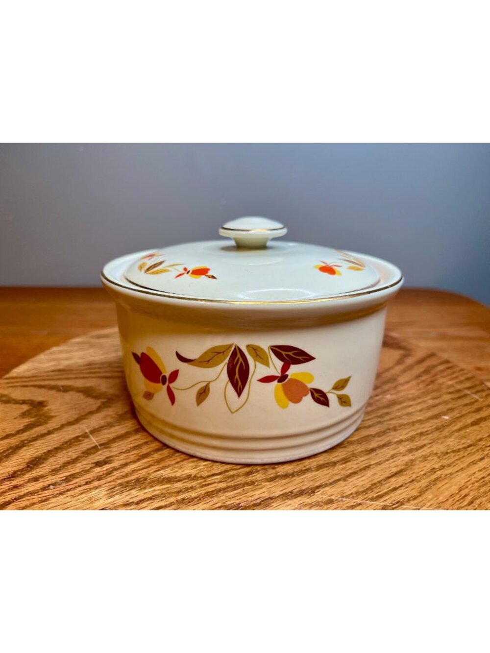 Vtg Hall China Autumn Leaf Jewel Tea Covered Casserole Dish w/Lid 6 3/4" diamete